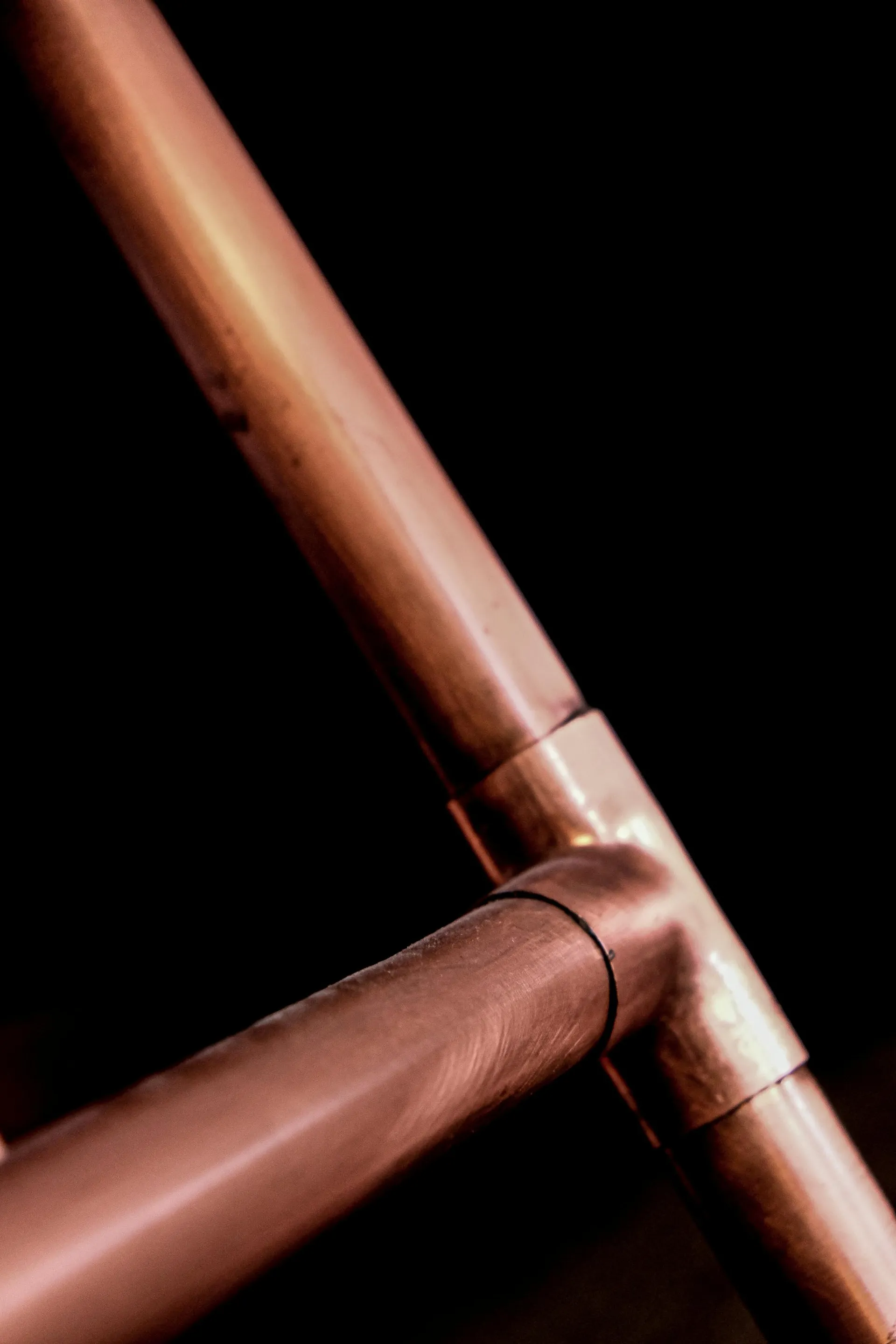 Close-up of soldered copper pipework